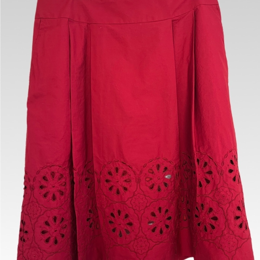 LOFT Red A-Line Skirt with Floral Cut-Outs
